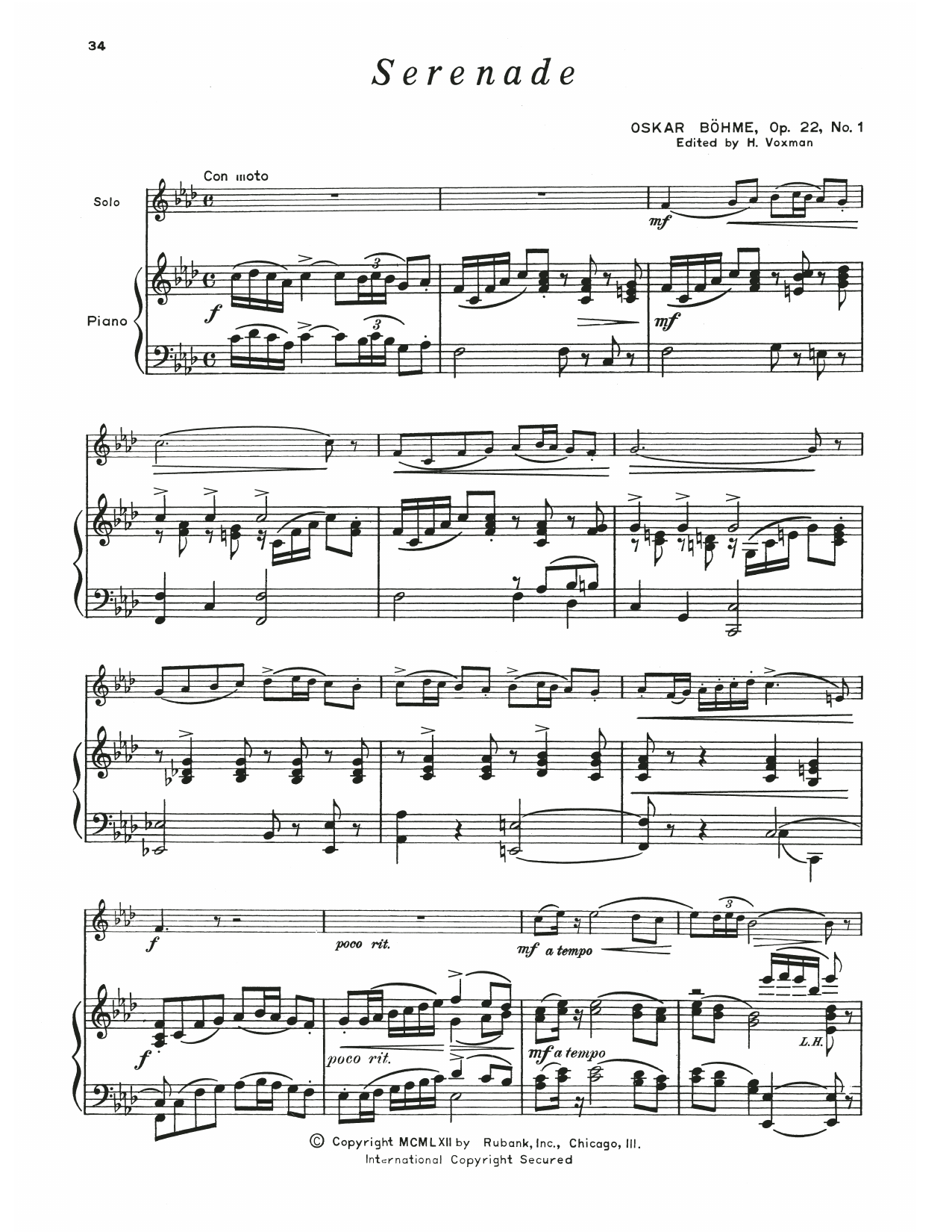 Oskar Böhme Serenade Op. 22, No. 1 sheet music notes and chords arranged for Baritone T.C. and Piano