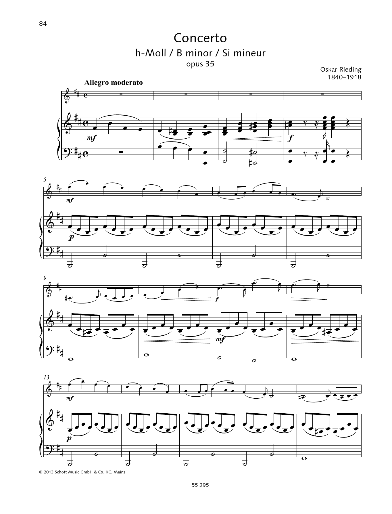 Oskar Rieding Concerto B minor sheet music notes and chords arranged for String Solo