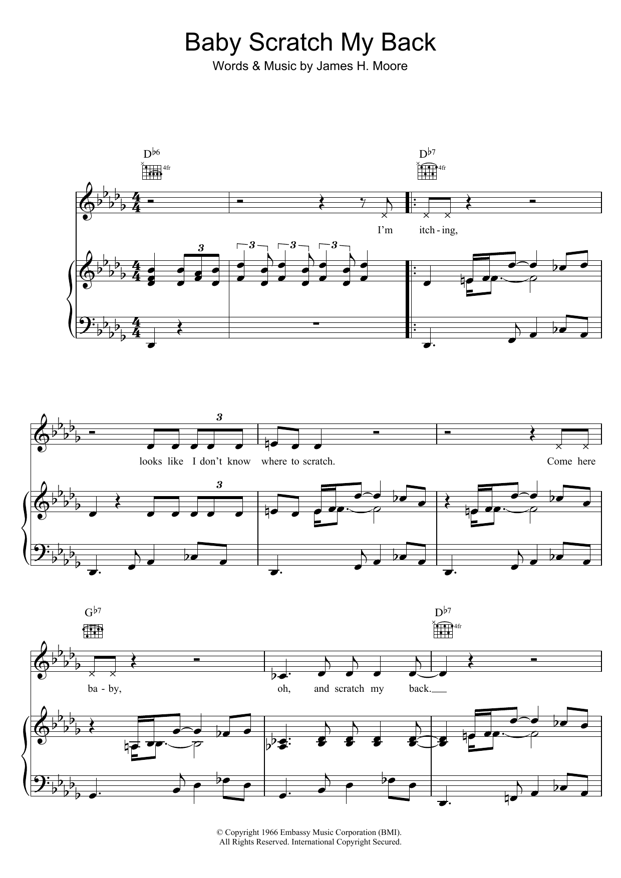 Otis Redding Baby Scratch My Back sheet music notes and chords arranged for Piano, Vocal & Guitar Chords