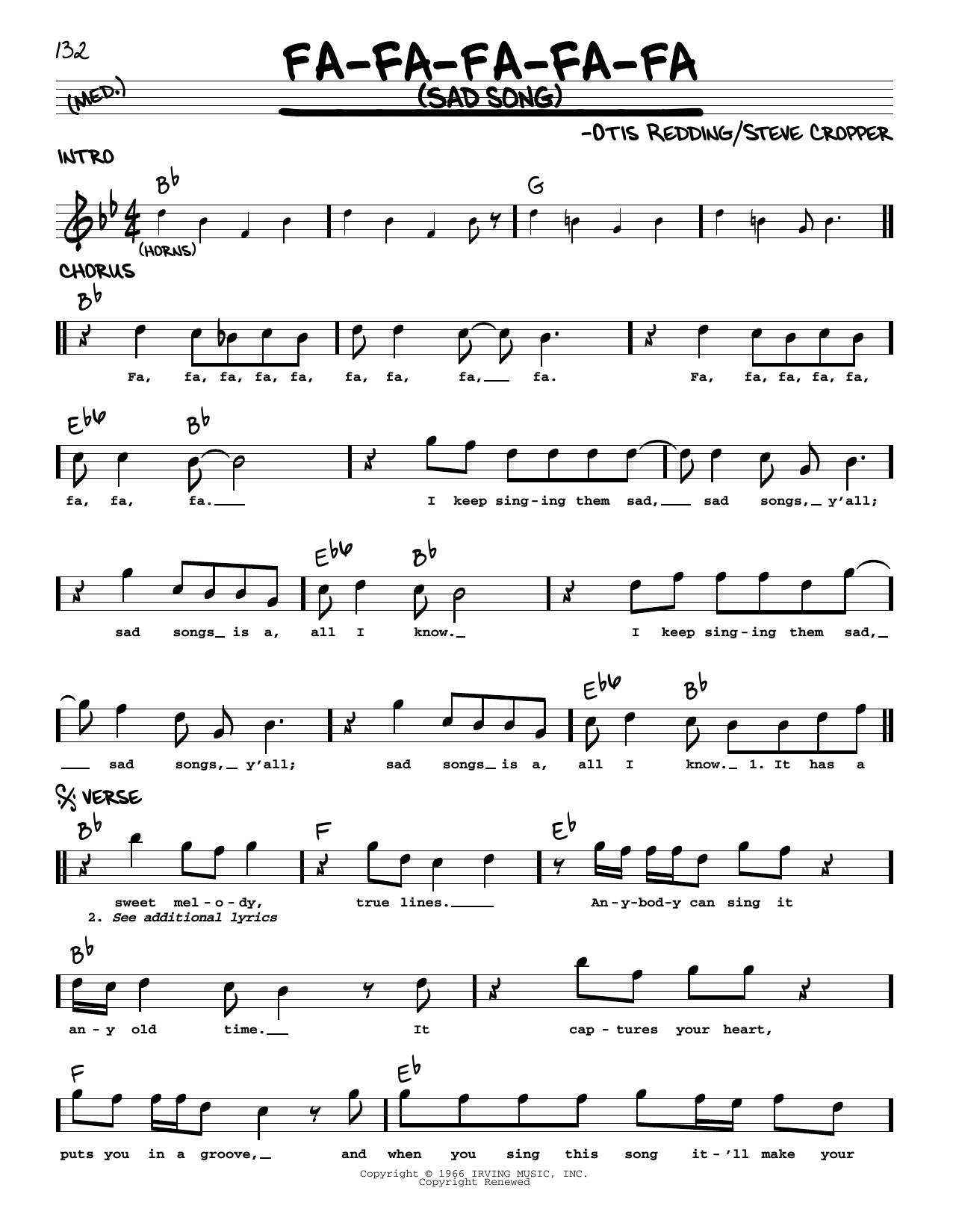 Otis Redding Fa-Fa-Fa-Fa-Fa (Sad Song) sheet music notes and chords arranged for Real Book – Melody & Chords