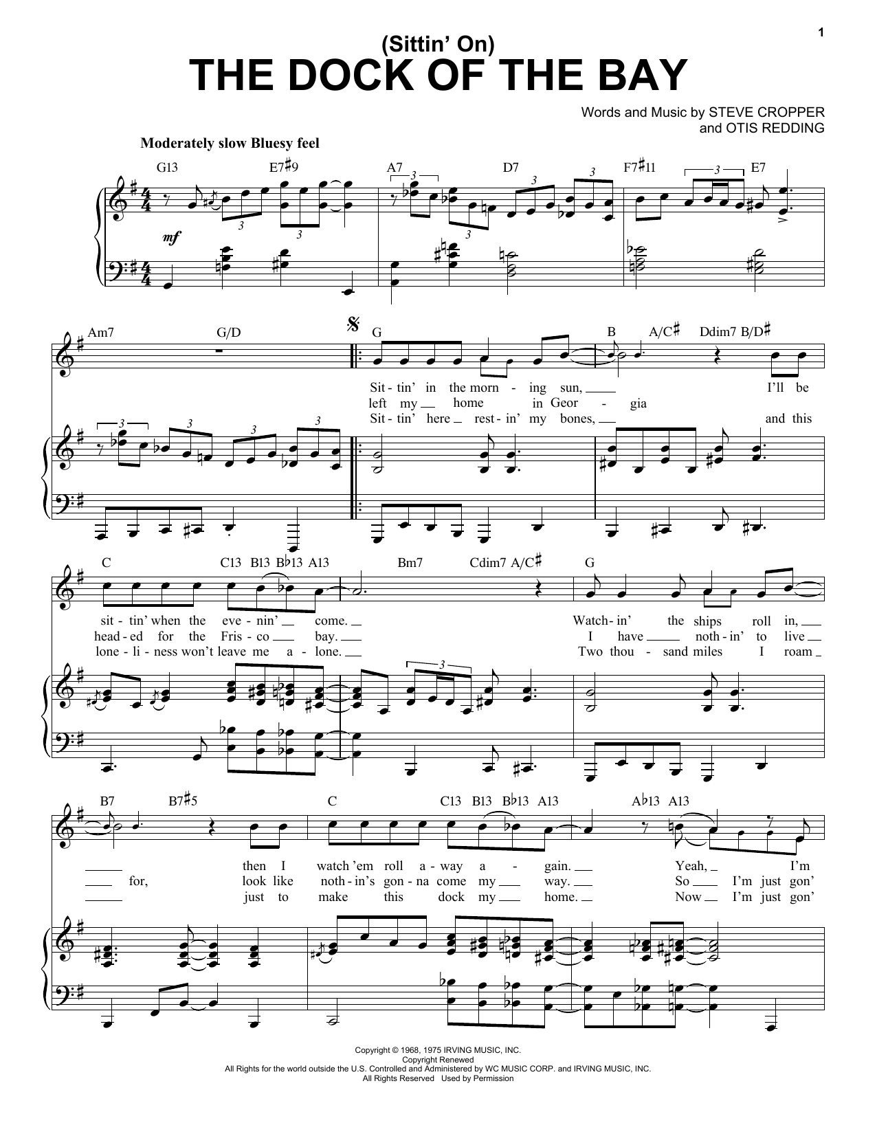Otis Redding (Sittin' On) The Dock Of The Bay [Jazz version] (arr. Brent Edstrom) sheet music notes and chords arranged for Piano & Vocal