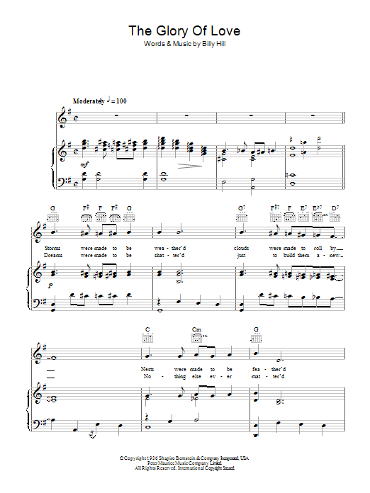 Otis Redding The Glory Of Love sheet music notes and chords arranged for Piano, Vocal & Guitar Chords