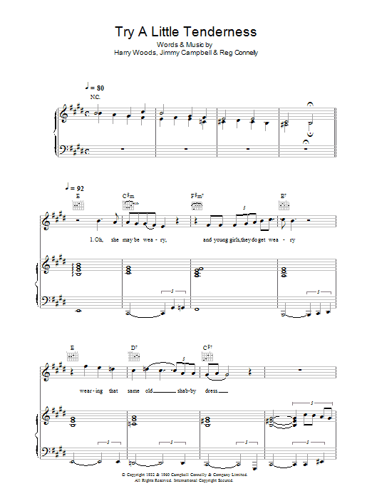 Otis Redding Try A Little Tenderness sheet music notes and chords arranged for Easy Piano