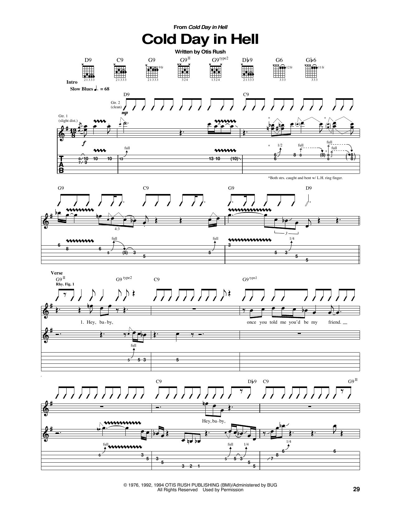 Otis Rush Cold Day In Hell sheet music notes and chords arranged for Guitar Tab