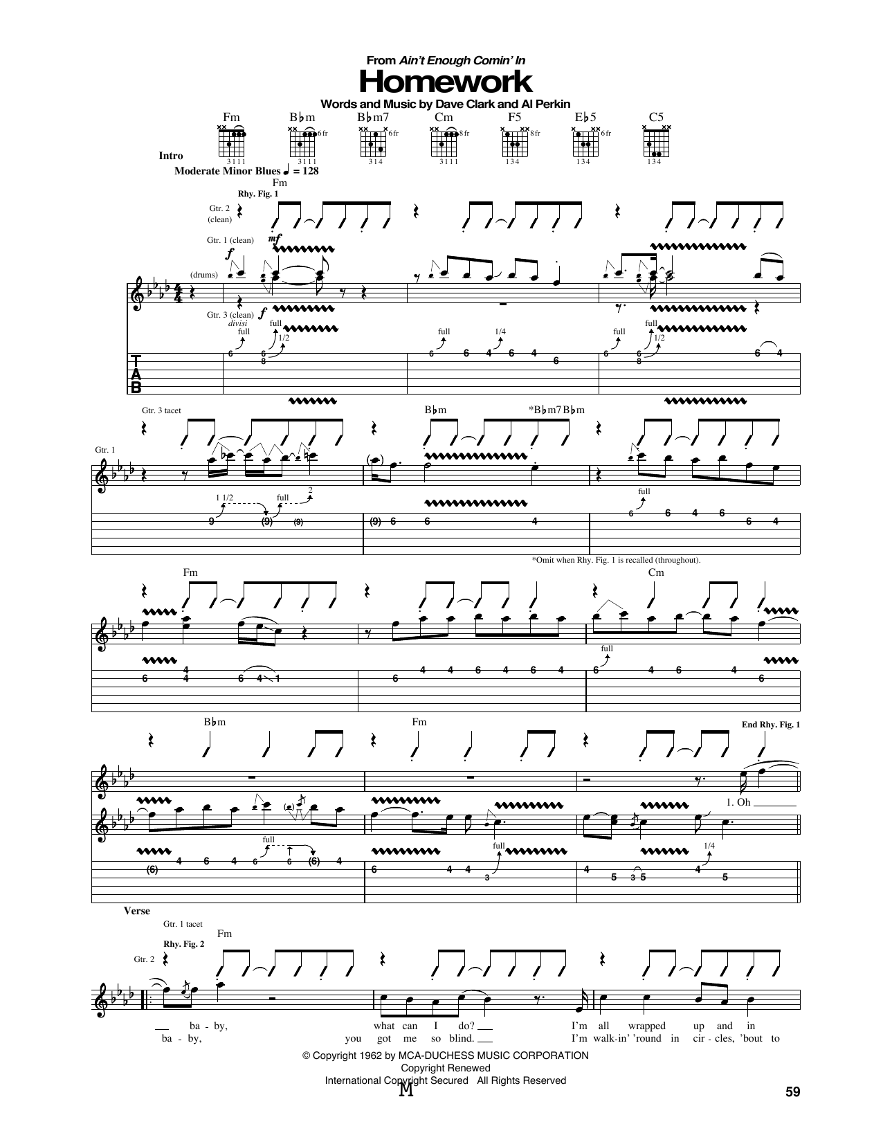 Otis Rush Homework sheet music notes and chords arranged for Guitar Tab