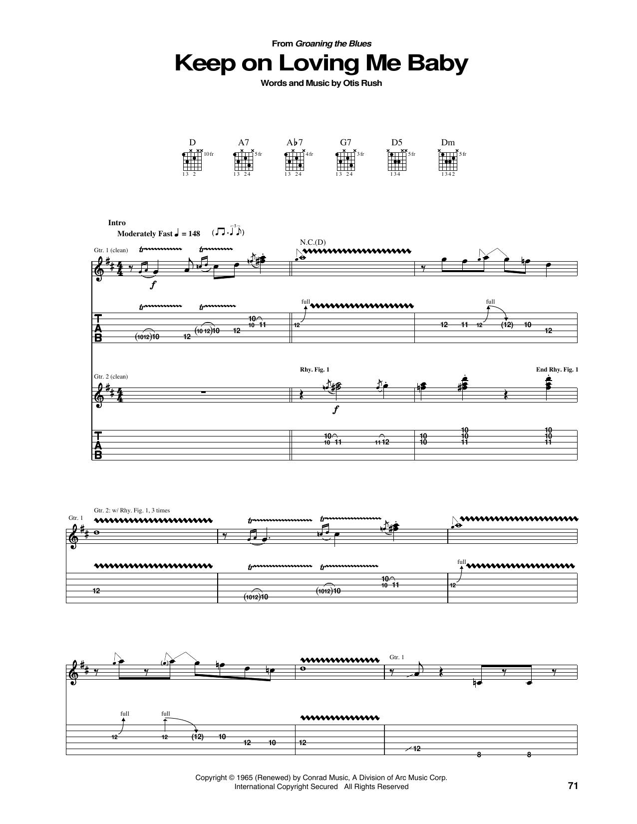 Otis Rush Keep On Loving Me Baby sheet music notes and chords arranged for Guitar Tab