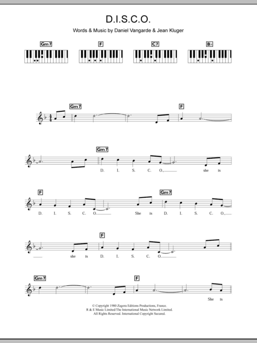 Ottawan D.I.S.C.O. sheet music notes and chords arranged for Piano, Vocal & Guitar Chords