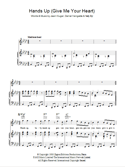 Ottawan Hands Up (Give Me Your Heart) sheet music notes and chords arranged for Piano, Vocal & Guitar Chords