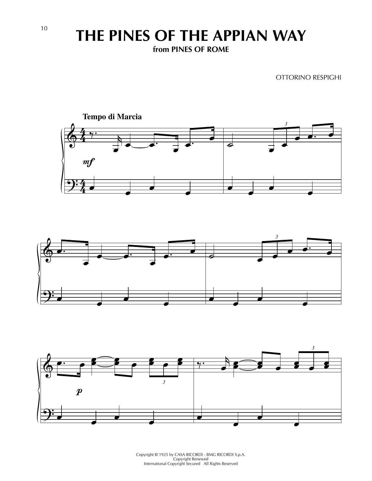 Ottorino Respighi The Pines Of The Appian Way (from Fantasia 2000) sheet music notes and chords arranged for Easy Piano