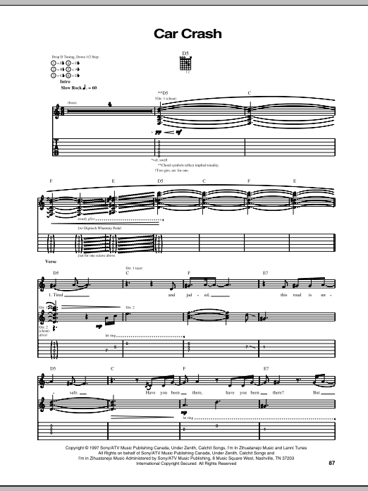 Our Lady Peace Car Crash sheet music notes and chords arranged for Guitar Tab