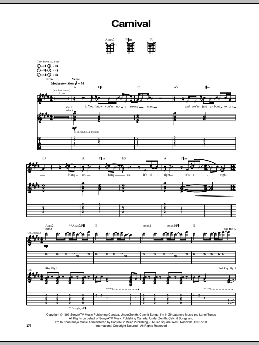 Our Lady Peace Carnival sheet music notes and chords arranged for Guitar Tab