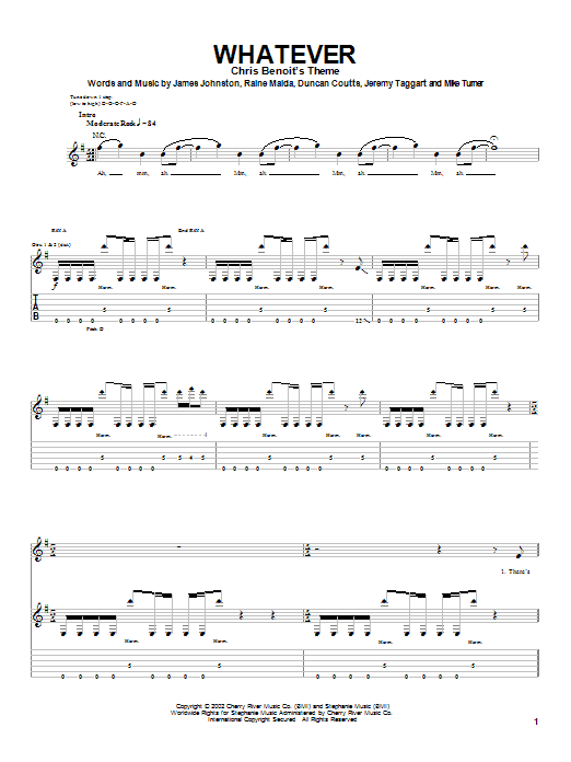Our Lady Peace Whatever sheet music notes and chords arranged for Guitar Tab