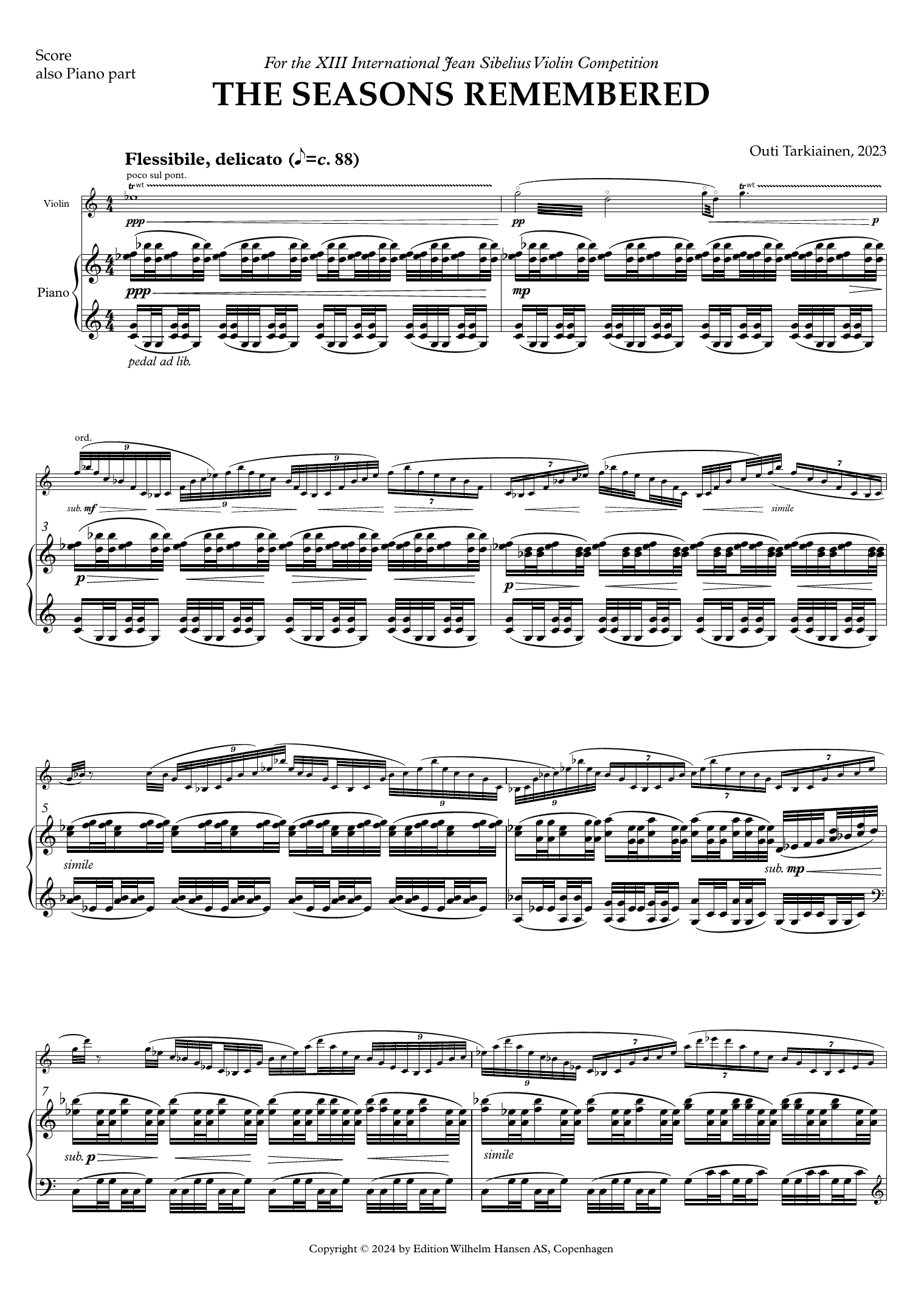 Outi Tarkiainen The Seasons Remembered sheet music notes and chords arranged for Piano Solo
