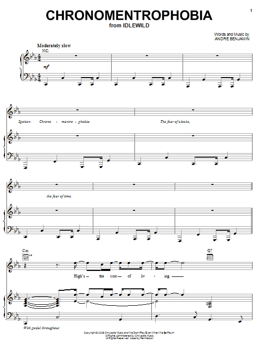 OutKast Chronomentrophobia sheet music notes and chords arranged for Piano, Vocal & Guitar Chords (Right-Hand Melody)