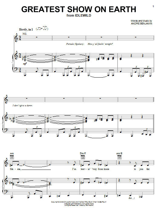 OutKast Greatest Show On Earth sheet music notes and chords arranged for Piano, Vocal & Guitar Chords (Right-Hand Melody)