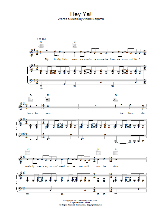 OutKast Hey Ya! sheet music notes and chords arranged for Piano Chords/Lyrics