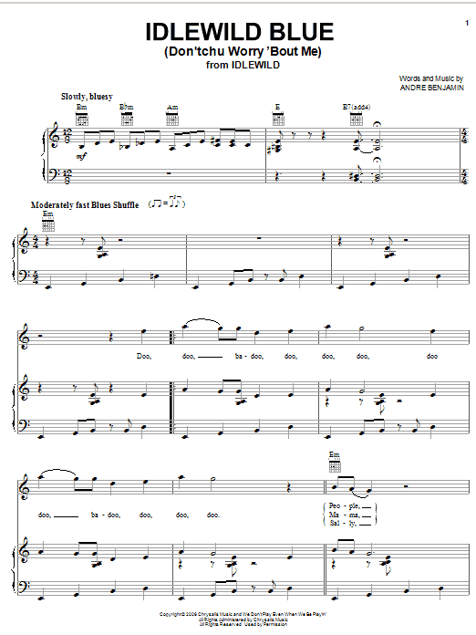 OutKast Idlewild Blue (Don'tchu Worry 'Bout Me) sheet music notes and chords arranged for Piano, Vocal & Guitar Chords (Right-Hand Melody)