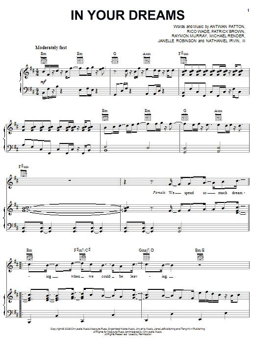 OutKast In Your Dreams sheet music notes and chords arranged for Piano, Vocal & Guitar Chords (Right-Hand Melody)