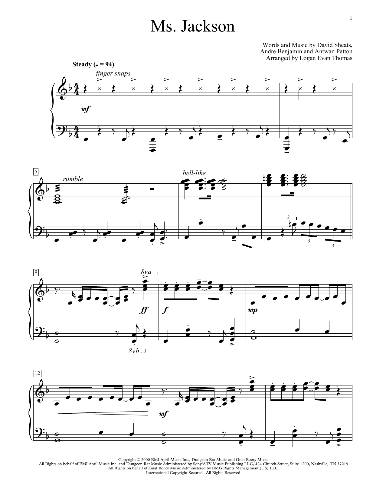 OutKast Ms. Jackson (arr. Logan Evan Thomas) sheet music notes and chords arranged for Educational Piano