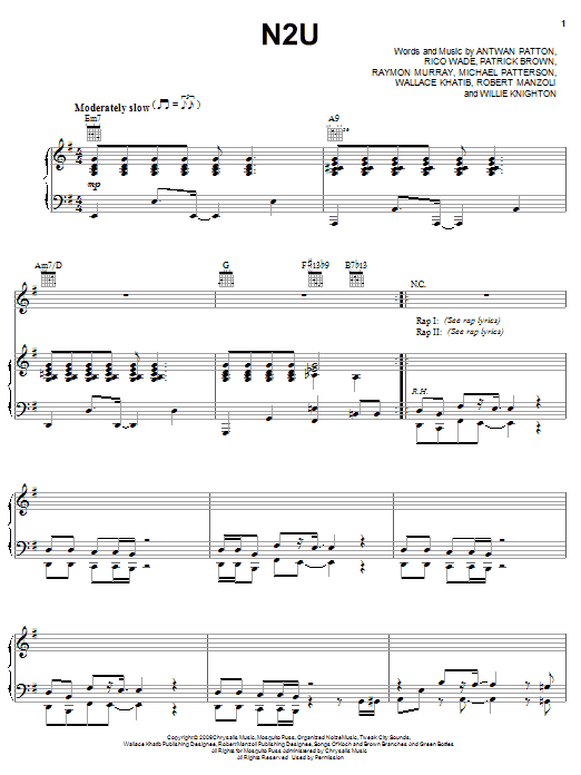 OutKast N2U sheet music notes and chords arranged for Piano, Vocal & Guitar Chords (Right-Hand Melody)