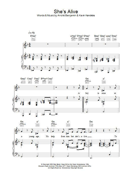 OutKast She's Alive sheet music notes and chords arranged for Piano, Vocal & Guitar Chords (Right-Hand Melody)