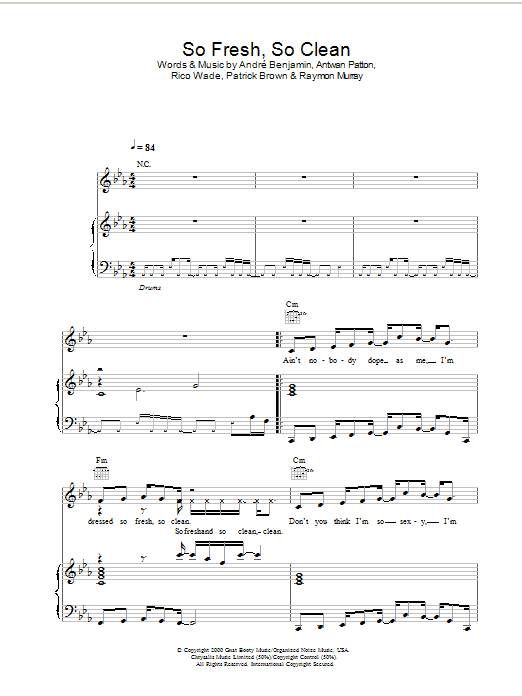 OutKast So Fresh, So Clean sheet music notes and chords arranged for Piano, Vocal & Guitar Chords