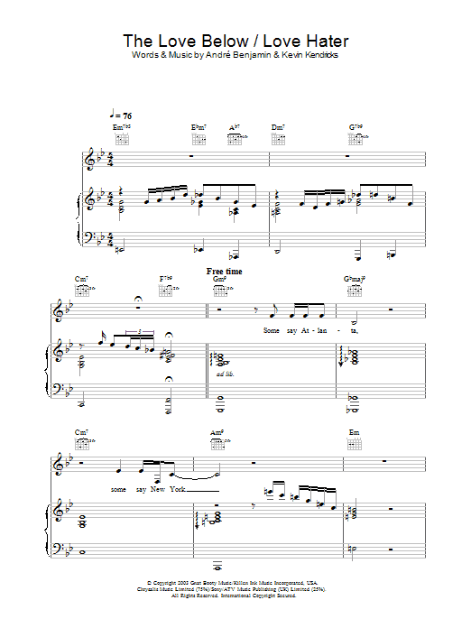 OutKast The Love Below / Love Hater sheet music notes and chords arranged for Lead Sheet / Fake Book