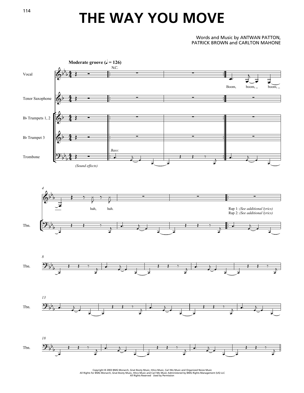 OutKast The Way You Move (feat. Sleepy Brown) (Horn Section) sheet music notes and chords arranged for Transcribed Score