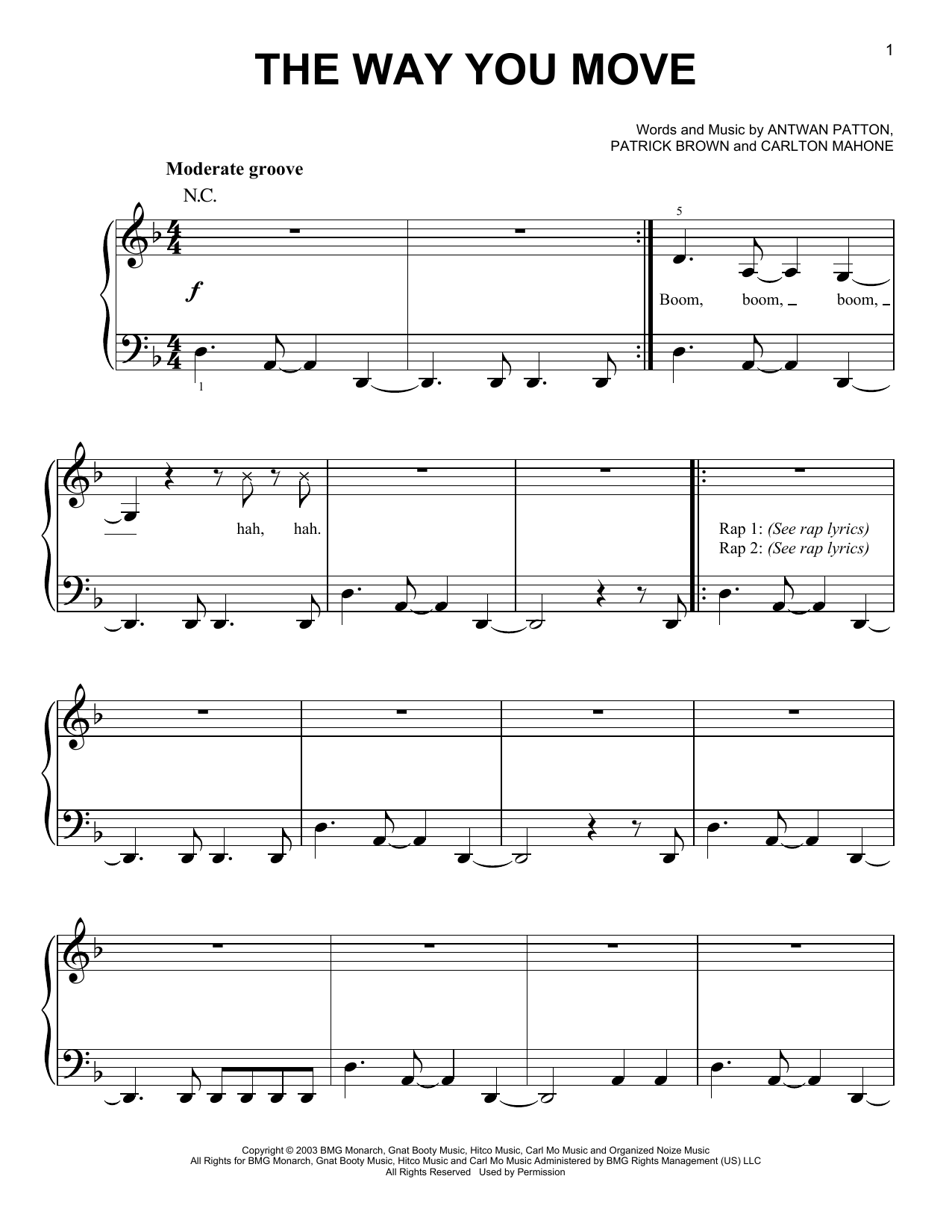 OutKast The Way You Move (feat. Sleepy Brown) sheet music notes and chords arranged for Easy Piano