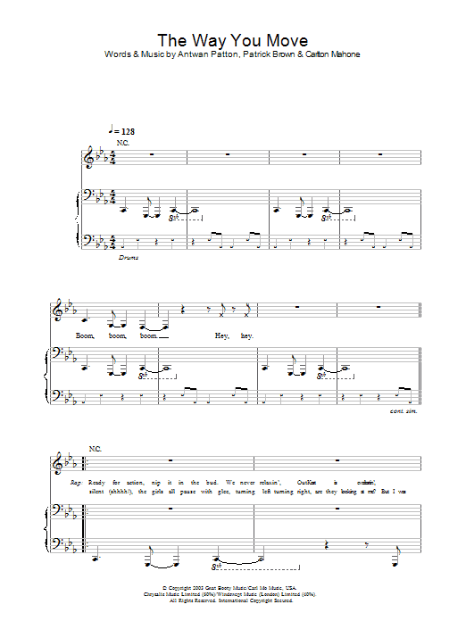OutKast The Way You Move sheet music notes and chords arranged for Piano, Vocal & Guitar Chords (Right-Hand Melody)