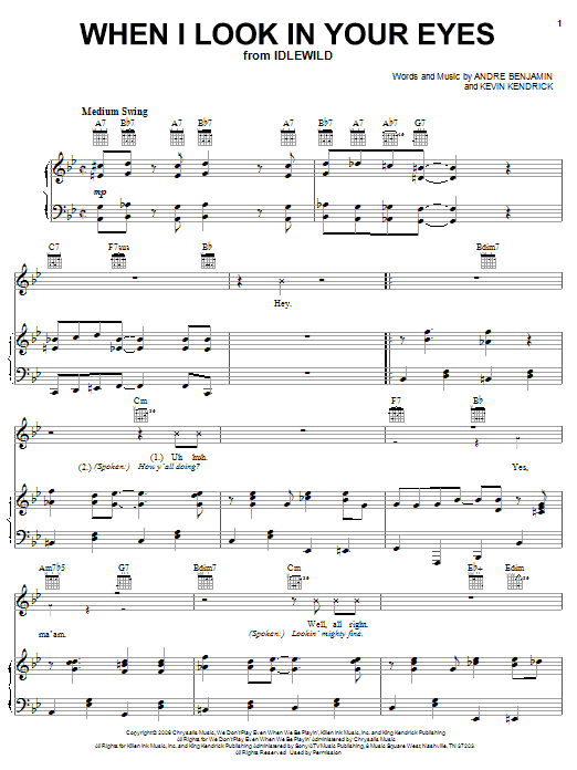 OutKast When I Look In Your Eyes sheet music notes and chords arranged for Piano, Vocal & Guitar Chords (Right-Hand Melody)