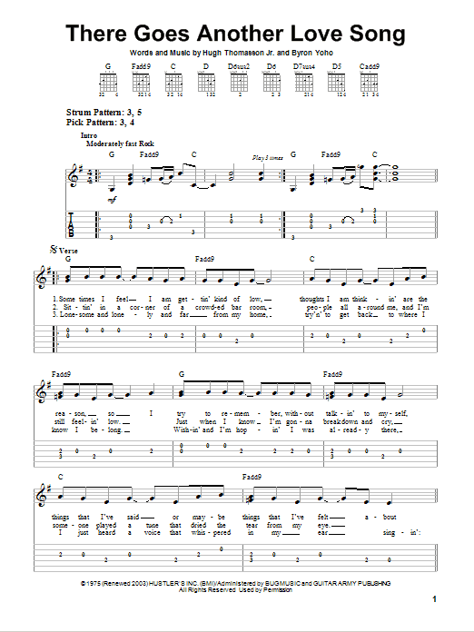 Outlaws There Goes Another Love Song sheet music notes and chords arranged for Piano, Vocal & Guitar Chords (Right-Hand Melody)