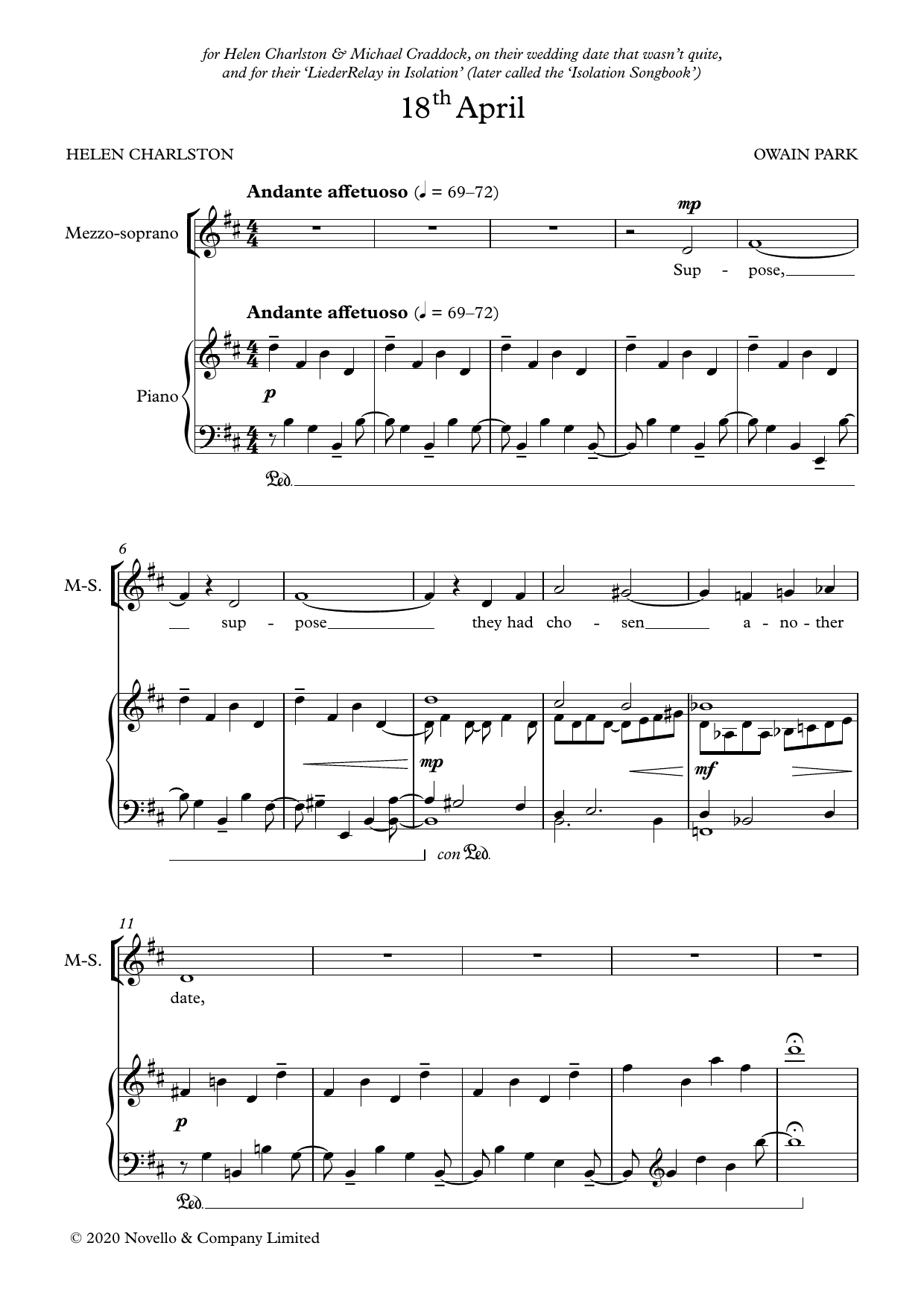 Owain Park 18th April sheet music notes and chords arranged for Vocal Duet