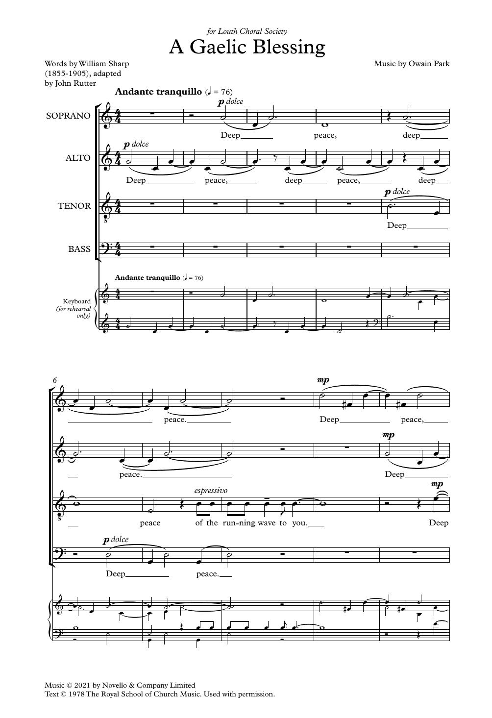 Owain Park A Gaelic Blessing sheet music notes and chords arranged for SATB Choir