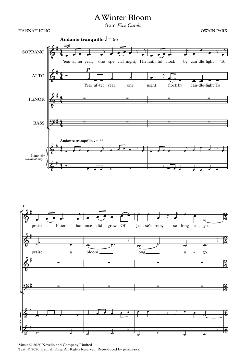 Owain Park A Winter Bloom sheet music notes and chords arranged for SATB Choir