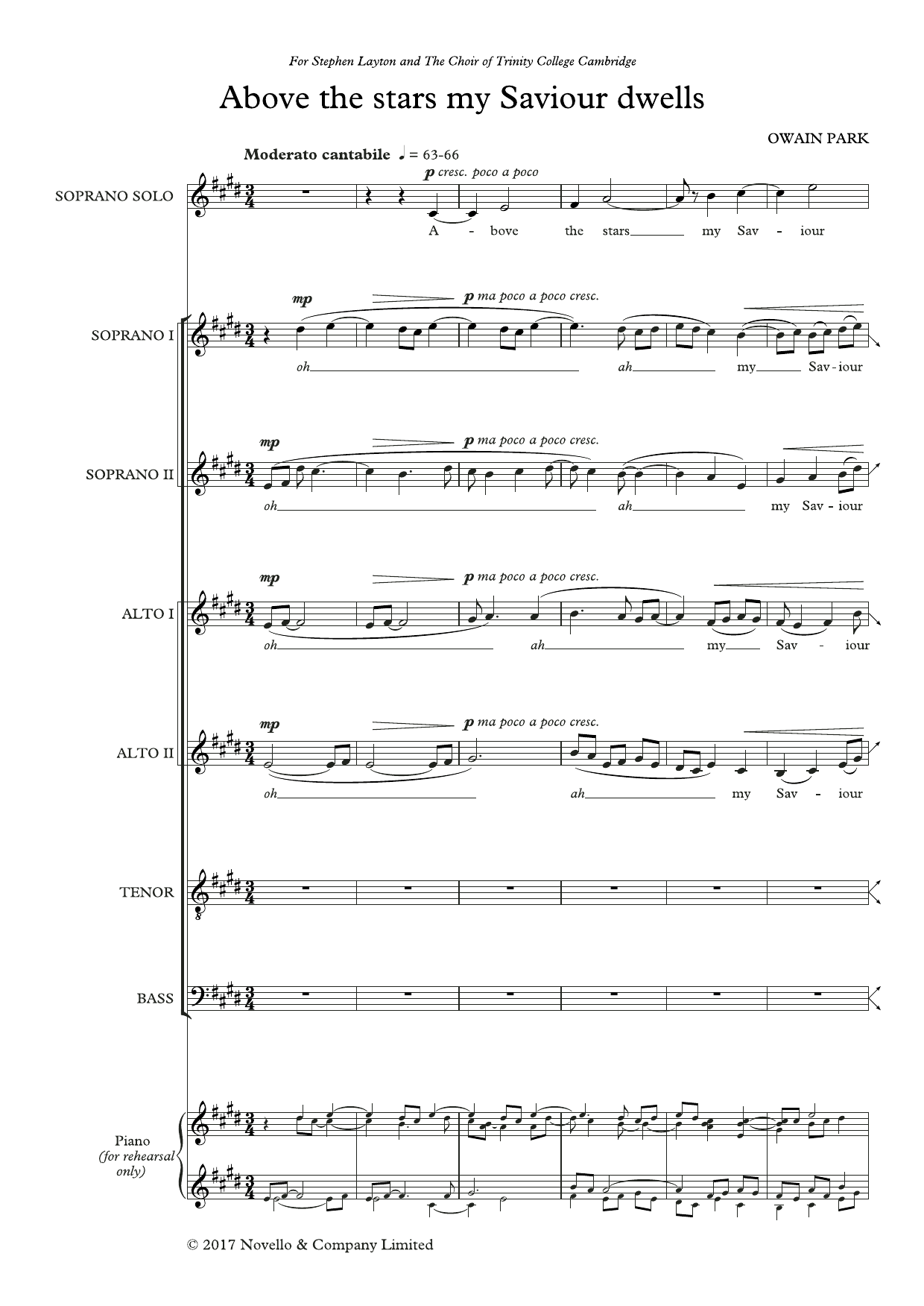 Owain Park Above The Stars My Saviour Dwells sheet music notes and chords arranged for SATB Choir