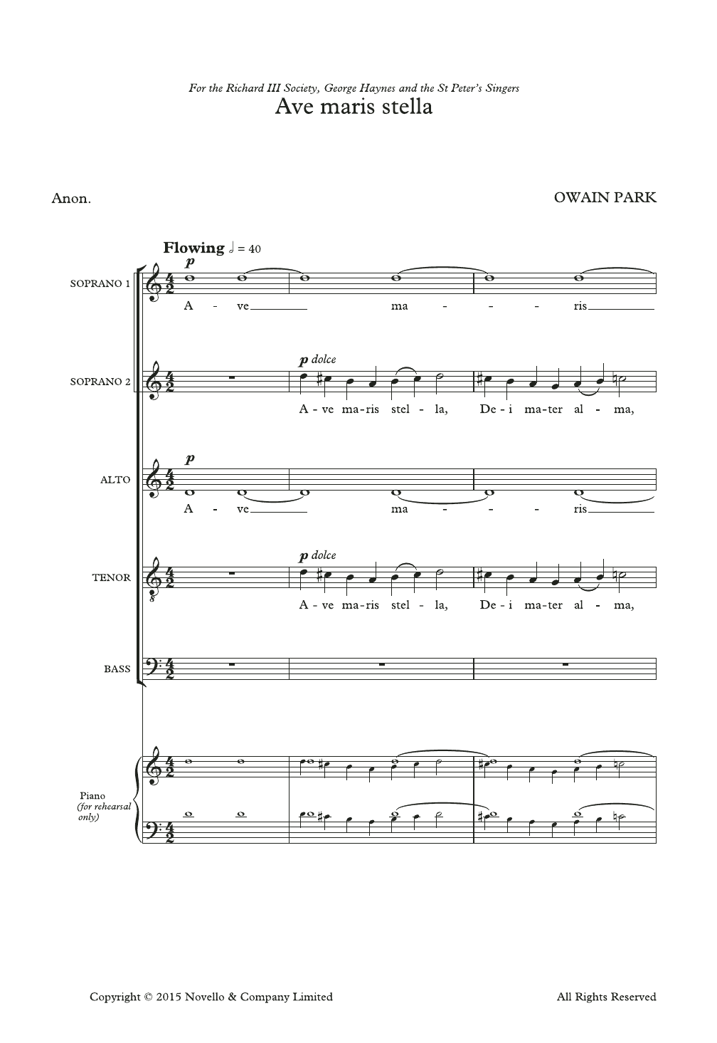 Owain Park Ave Maris Stella sheet music notes and chords arranged for SATB Choir
