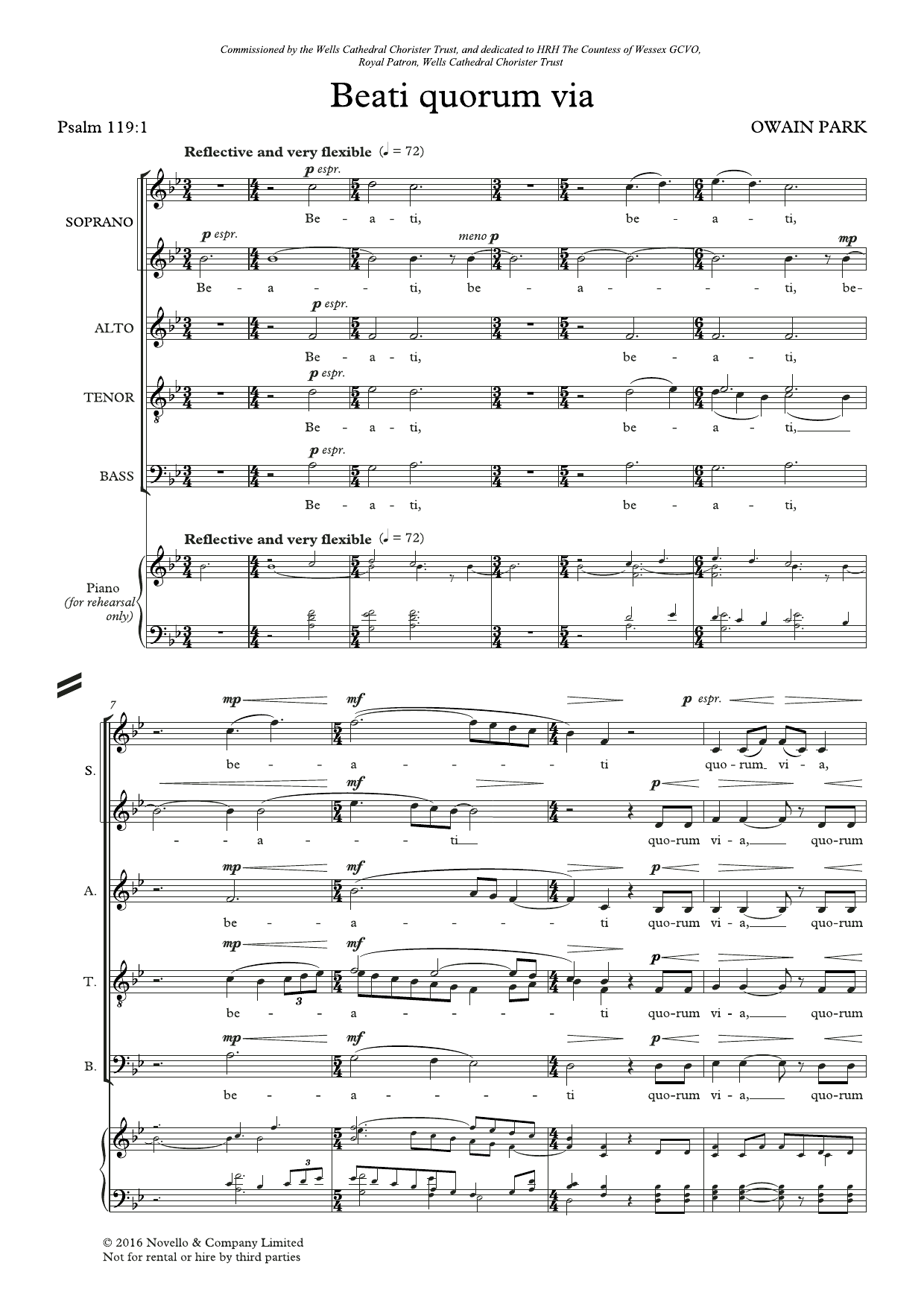 Owain Park Beati Quorum Via sheet music notes and chords arranged for SSATB Choir
