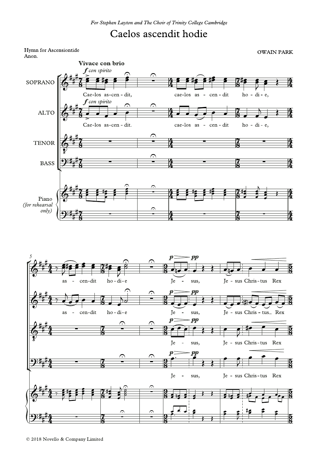Owain Park Caelos Ascendit Hodie sheet music notes and chords arranged for SATB Choir