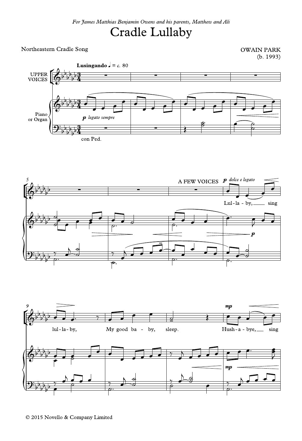 Owain Park Cradle Lullaby sheet music notes and chords arranged for SSA Choir