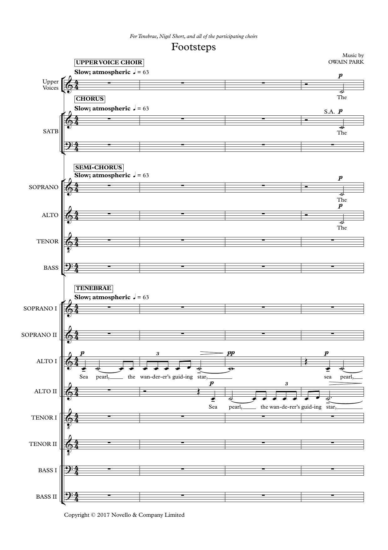 Owain Park Footsteps sheet music notes and chords arranged for SATB Choir