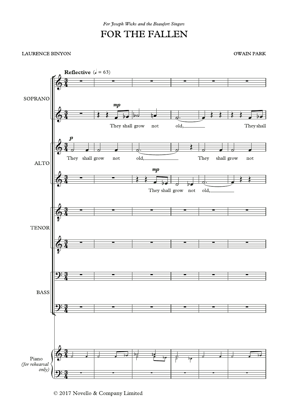 Owain Park For The Fallen sheet music notes and chords arranged for SATB Choir