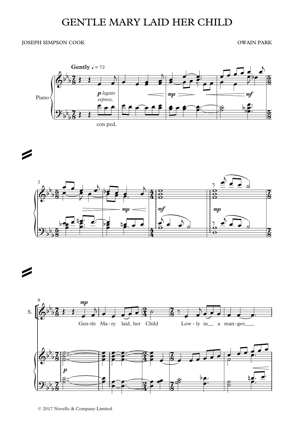 Owain Park Gentle Mary Laid Her Child sheet music notes and chords arranged for SATB Choir
