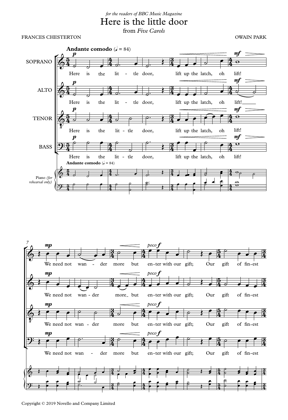 Owain Park Here Is The Little Door sheet music notes and chords arranged for SATB Choir