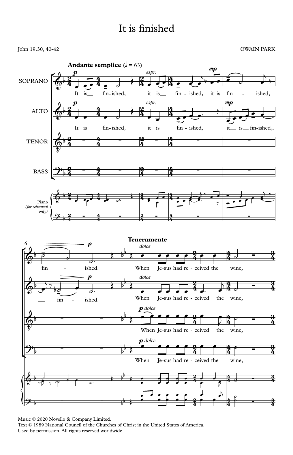 Owain Park It Is Finished sheet music notes and chords arranged for SATB Choir
