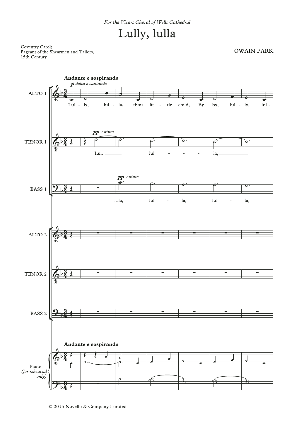 Owain Park Lully, Lulla sheet music notes and chords arranged for Choir