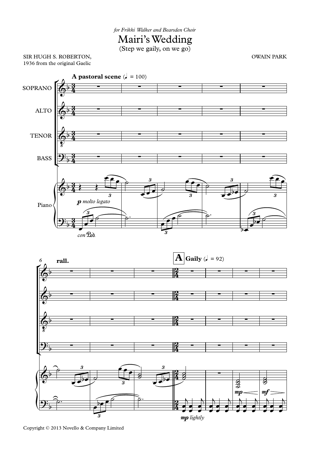 Owain Park Mairi's Wedding (Step we gaily, on we go) sheet music notes and chords arranged for SATB Choir