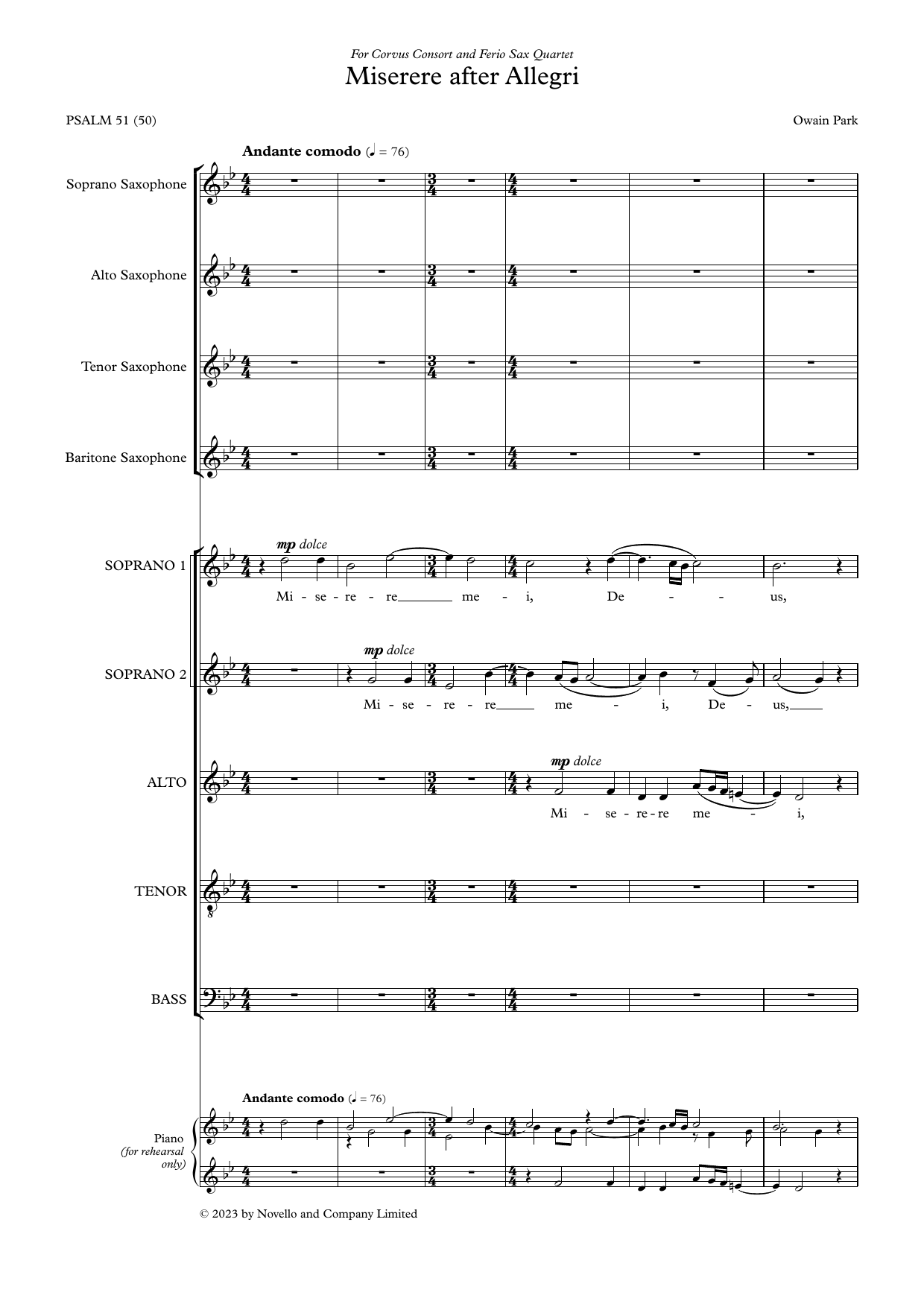 Owain Park Miserere after Allegri (Score) sheet music notes and chords arranged for SATB Choir