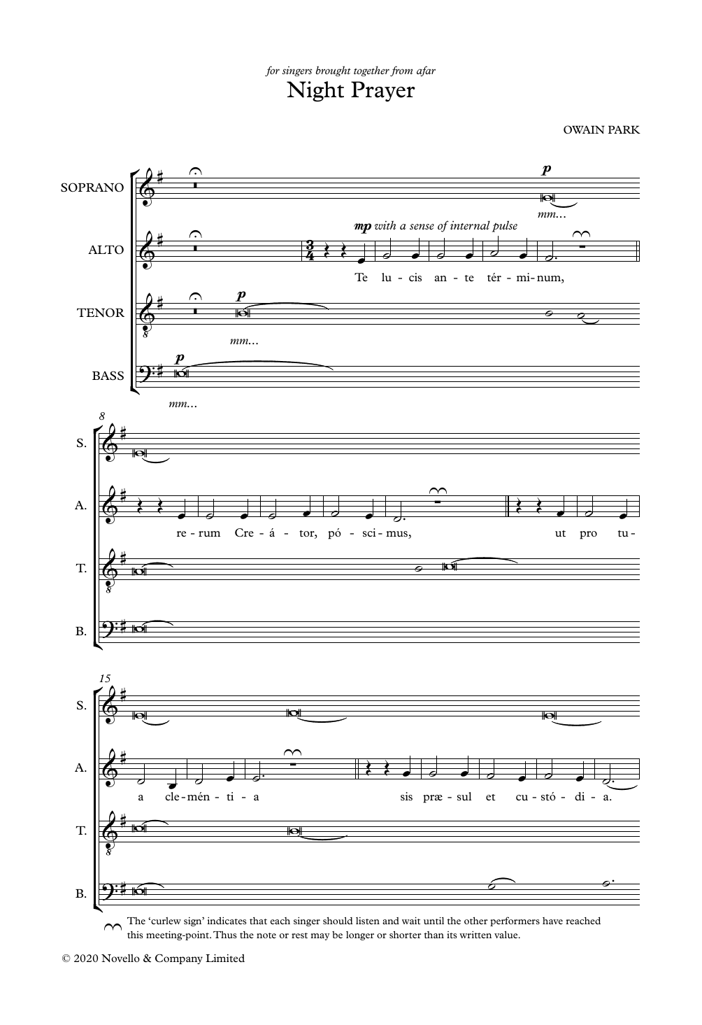 Owain Park Night Prayer sheet music notes and chords arranged for SATB Choir