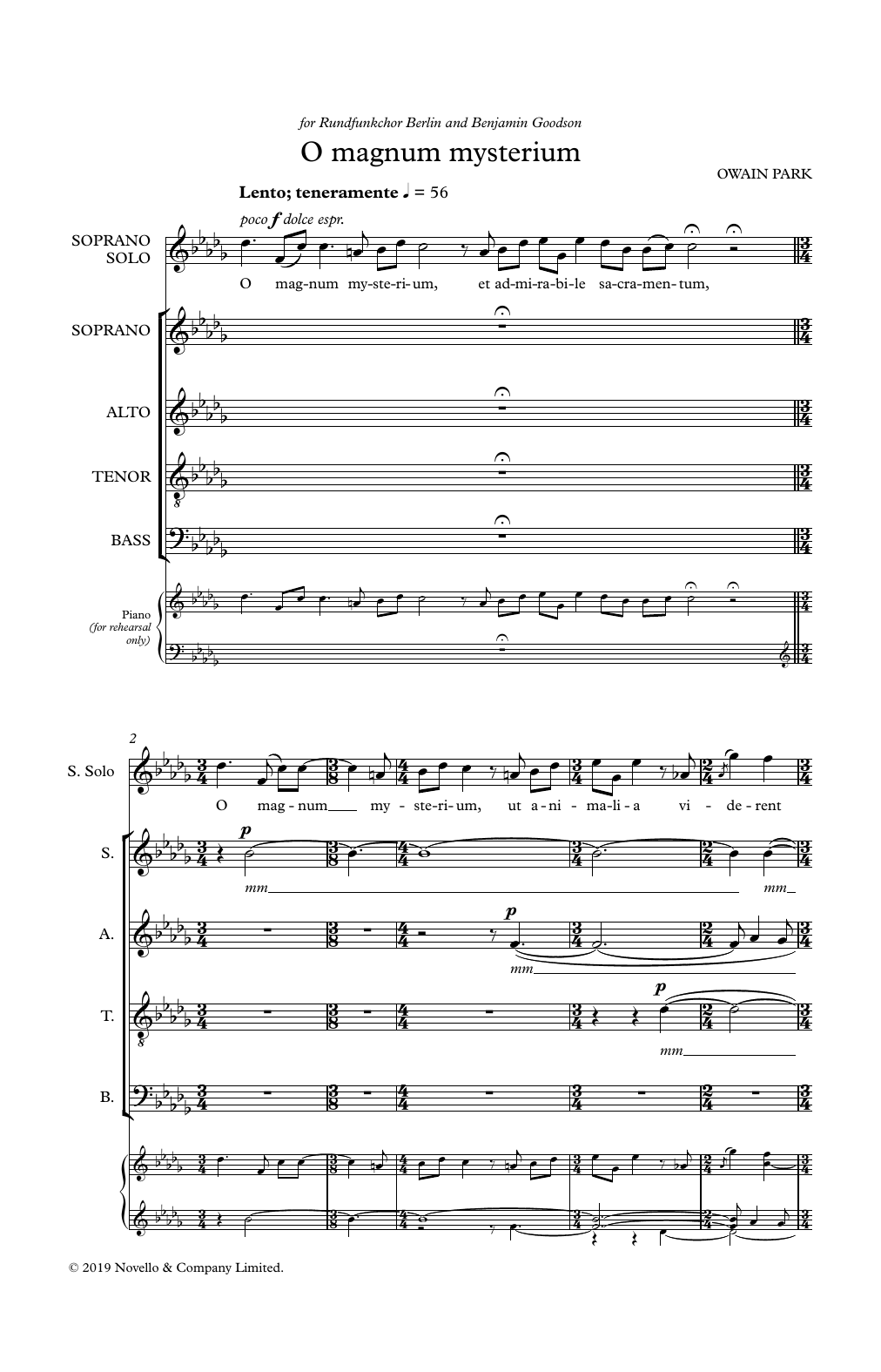 Owain Park O Magnum Mysterium sheet music notes and chords arranged for SATB Choir